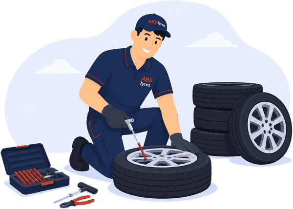 Mechanic changing a tyre on a tyre changing machine